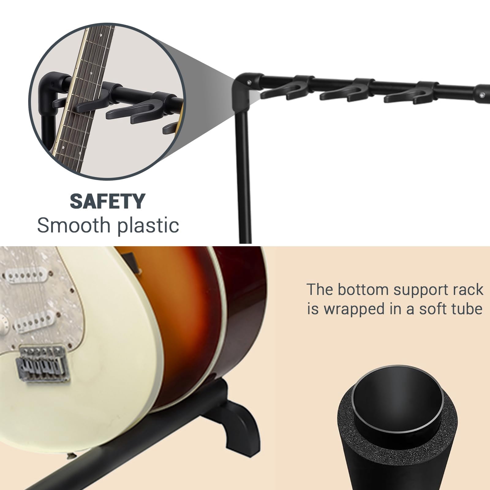 Multiple Guitar Stand, 7 Holder Foldable Multi Guitar Display Rack with Thick Rubber Padding Universal Holder for Classical Acoustic Electric Bass