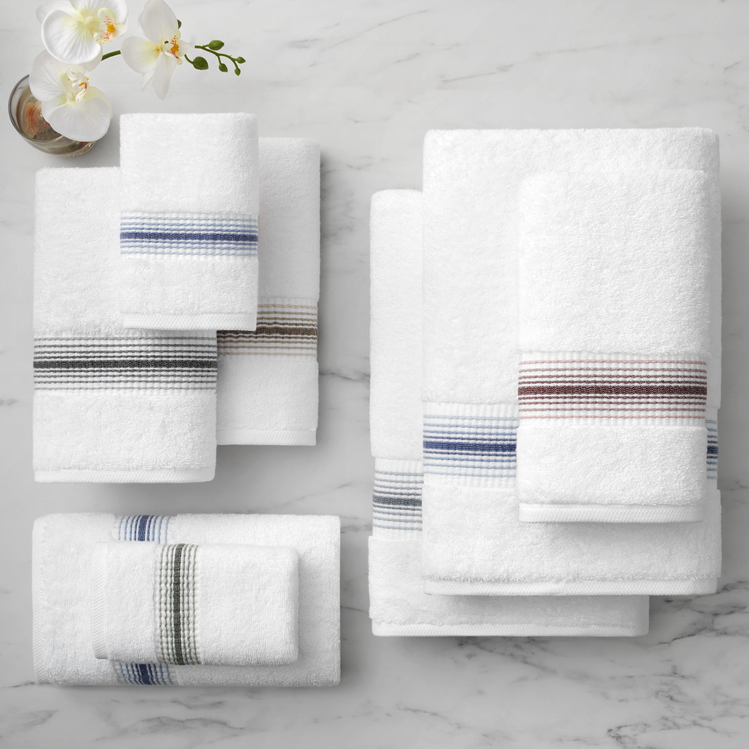 Aston & Arden Turkish Cotton Hand Towels (4-Pack, Thick 600 GSM, 18x32 in., Ultra Soft and Plush, White with Rose Red Ombre Striped Border