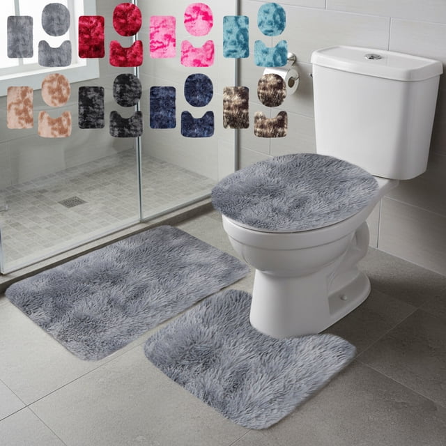 Sentmoon Kitchen Rugs Non Slip Washable Winter Thickening Mixed Color Bath Mats 3 Set Winter Bathroom Rugs For 3 Pcs Toilet Mats Soft Water Absorption Non Slide Thick Washable Easy To Dry Dark