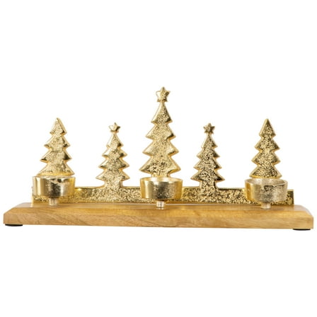 Northlight Pine Tree Quintet Christmas Metal Tealight Holder - 13" - Gold