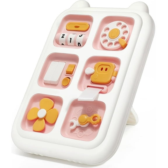 Facvoer Montessori Sensory Toys Board for 1-3 Year Olds, Baby Busy Board for Fine Motor Skills, Educational Travel Kids Toys for 1 2 3 Years Old, Christmas Birthday Gift for Boys & Girls, Pink