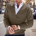 thumbnail image 2 of MIASHUI Men's Fall Winter Pullover V-Neck Solid Color Cardigan Knit Shirt Jacket Long Sleeve Comfort Brown,S, 2 of 5