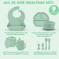 thumbnail image 4 of Sili Monster Baby Silicone Feeding Set with Spill-Proof Sippy Cup - Suction Plate, Suction Bowl, Utensils, Bib, Snack Cup (Sage Green), 4 of 7