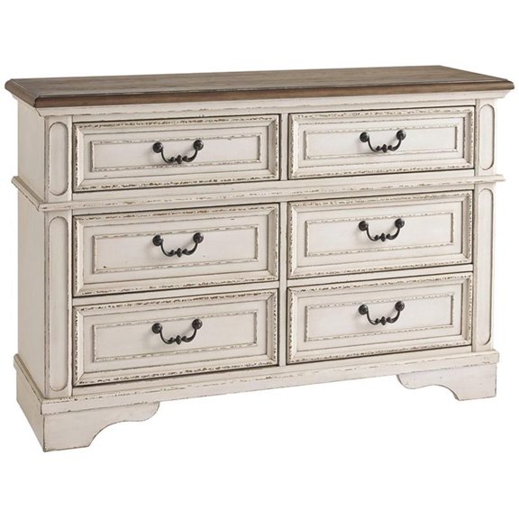 Bowery Hill 6 Drawer Double Dresser in White and Brown