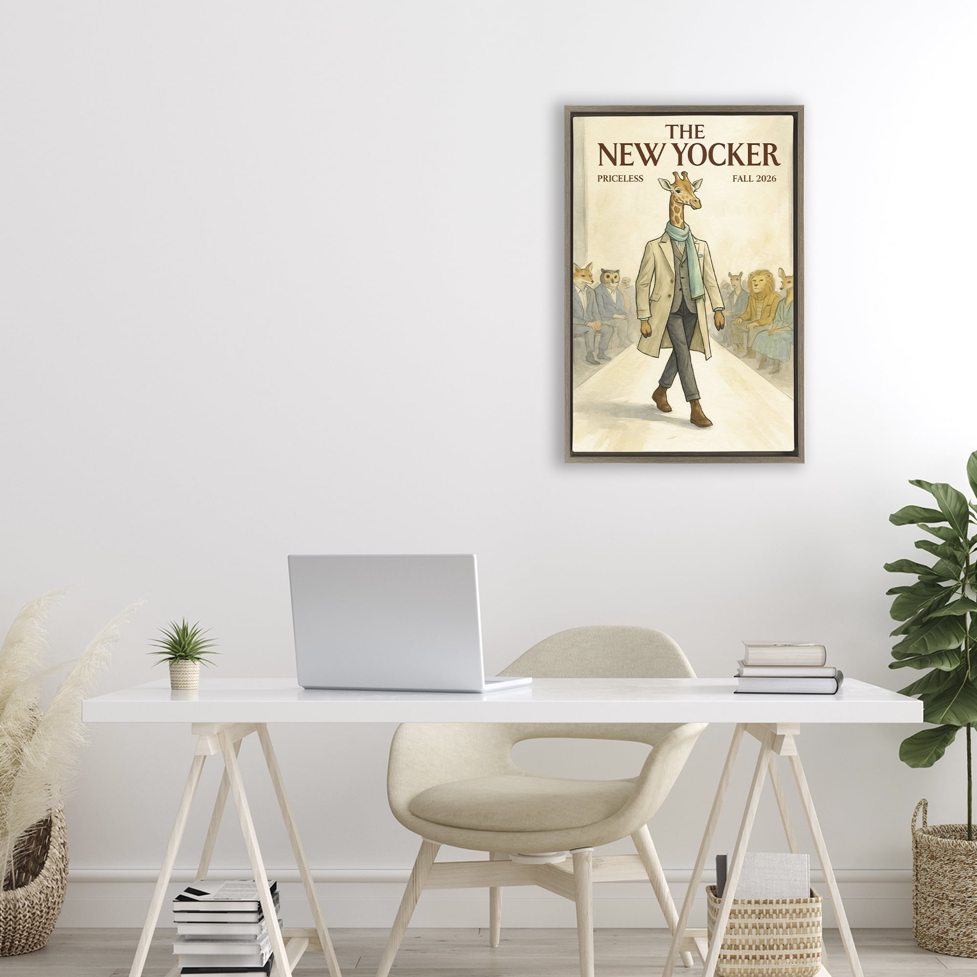 Stupell Industries New Yocker Giraffe Model Brown Framed Floater Canvas Wall Art, design by Grotto Studios