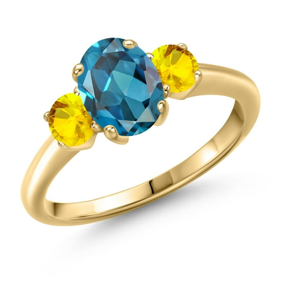 Gem Stone King 2.22 Ct Oval London Blue Topaz Yellow Sapphire 18K Yellow Gold Plated Silver Ring (Size 9)