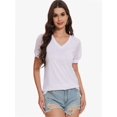 thumbnail image 2 of Womens Summer Tops V Neck T Shirts Swiss Dot Puff Sleeve Tops Loose Casual Tshirts, 2 of 6