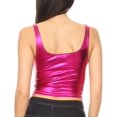 thumbnail image 2 of Sakkas Women's Stretchy Sleeveless Liquid Metallic Club Crop Tank Top Made in USA - Fuchsia - Medium, 2 of 5