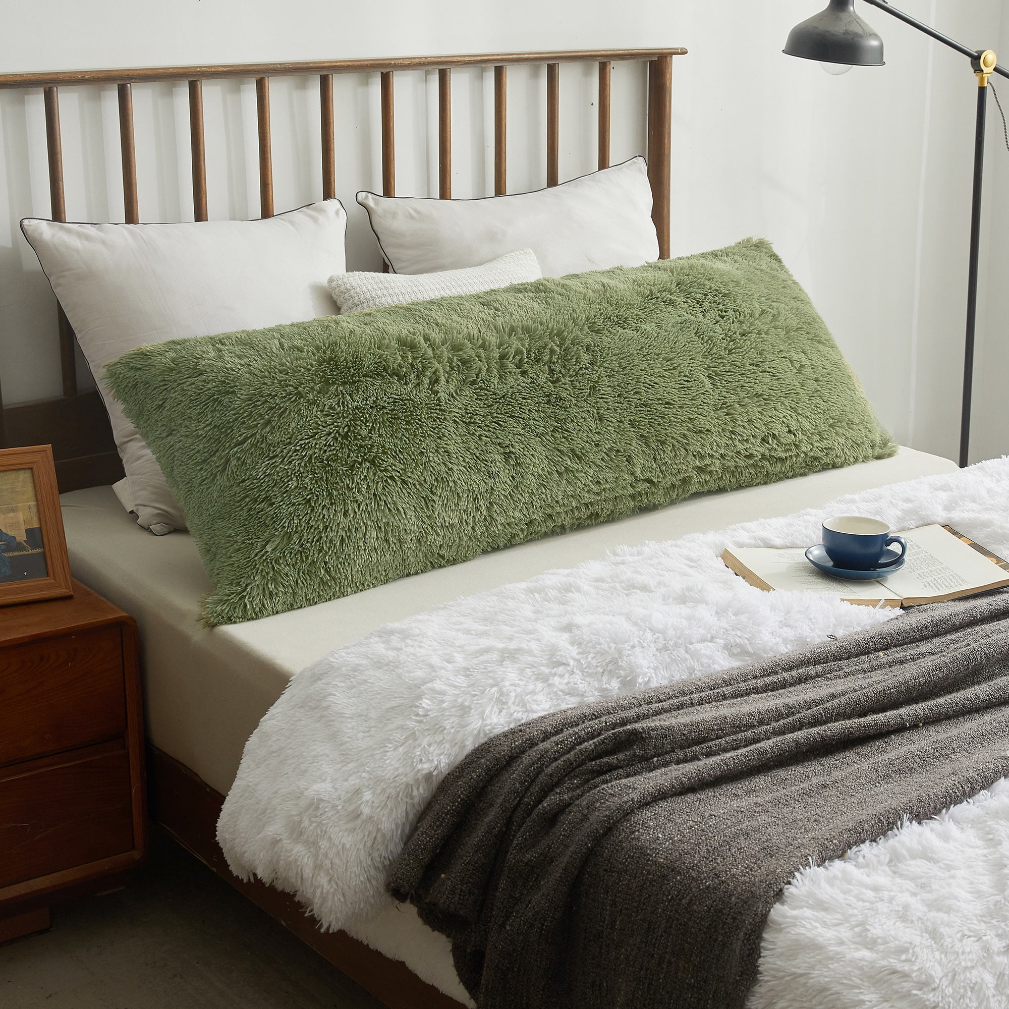 XeGe Luxury Shaggy Faux Fur Body Pillow Cover, Fluffy Bed Pillow Case