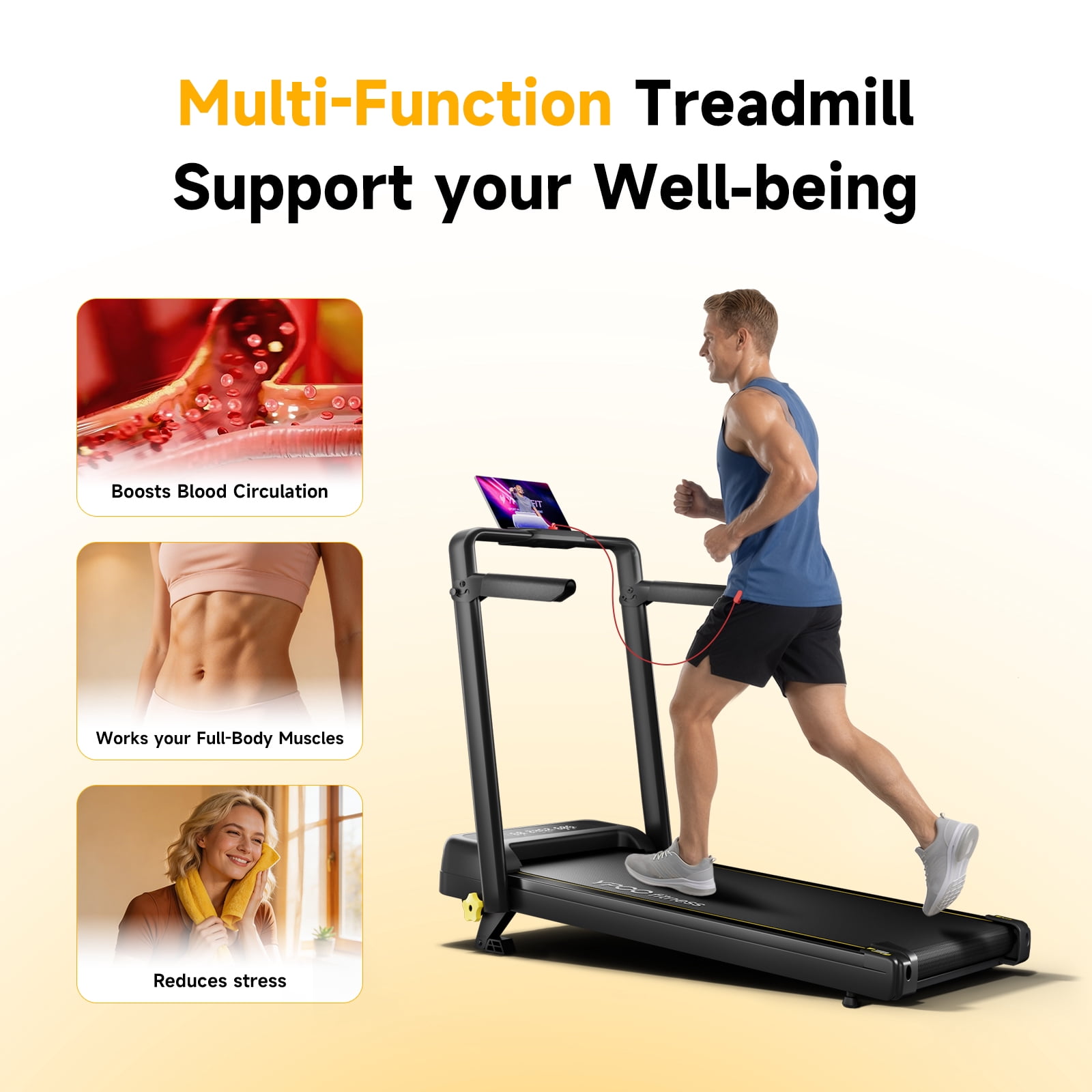 Walking Pad with Incline & Handle, Foldable Treadmill for Home, Under Desk Treadmill with APP Control, LED Display and 300 lbs Capacity