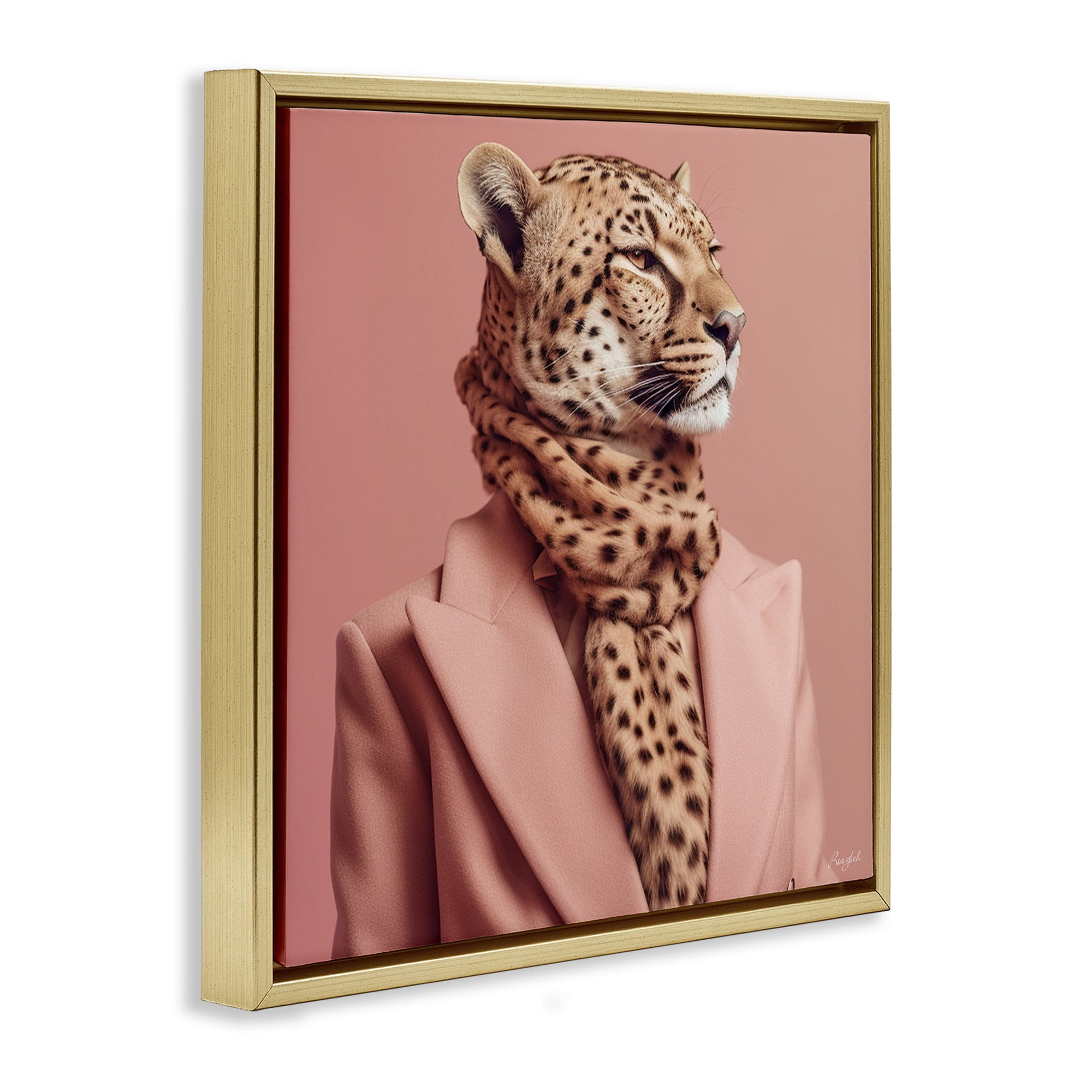 Stupell Industries Fashionable Cheetah Portrait Animals & Insects Painting Gold Floater Framed Canvas Art Print Wall Art, 18 x 18