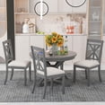 thumbnail image 3 of Dining Table Set for 4, TUANLUO Dining Room Set with Extendable Round Table and 4 Upholstered Dining Chairs, Farmhouse 5 Piece Dining Table and Chairs Set for Apartment Kitchen Dining Room, Gray, 3 of 10
