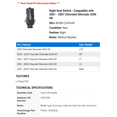 thumbnail image 2 of Right Seat Switch - Compatible with 2001 - 2007 Chevy Silverado 2500 HD 2002 2003 2004 2005 2006, 2 of 2