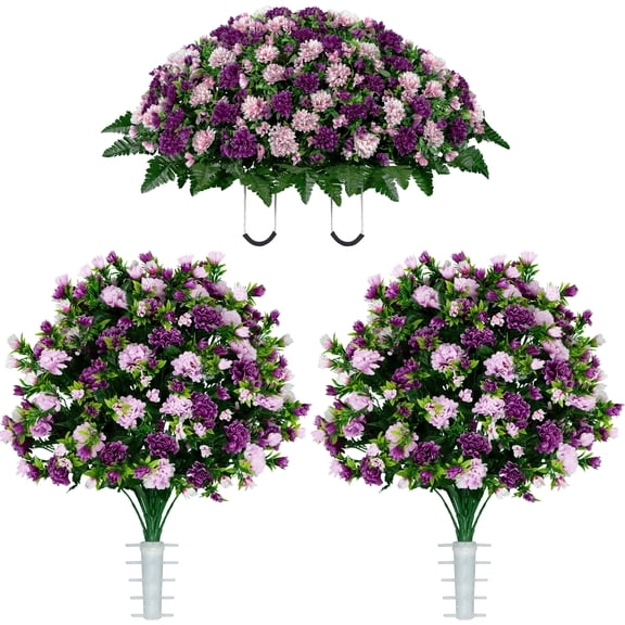 Sympathy Silks Artificial Cemetery Flowers Pink and Purple Garden Mums 2 Bouquets & Saddle