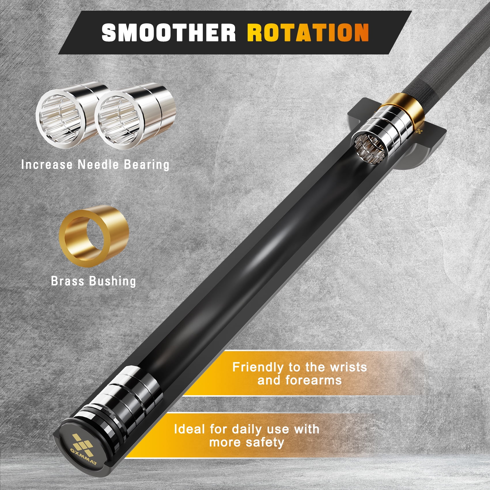 GXMMAT 7ft Olympic Barbell 45LB, 1500LB Capacity Weight Bar, Weightlifting Bar for Bench Press, Deadlift, Squat, Home Gym Strength Training, 2" Sleeves with Ceramic Coating