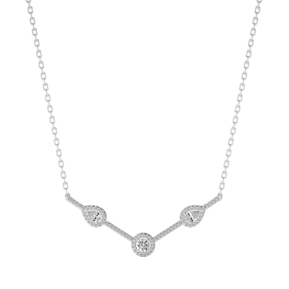 DIAMOND CLUB 1 Carat Lab Grown Diamond Pears and Round, Three stone Diamond Pendant Necklace in 14K White Gold – Elegant Jewelry for Women Suitable for All Seasons