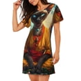 thumbnail image 2 of Fotbe Moonlit Hairless Cat Monk Pattern Women's Cotton Nightgown Sleepwear Short Sleeves Shirt Casual Print Sleepdress, 2 of 6