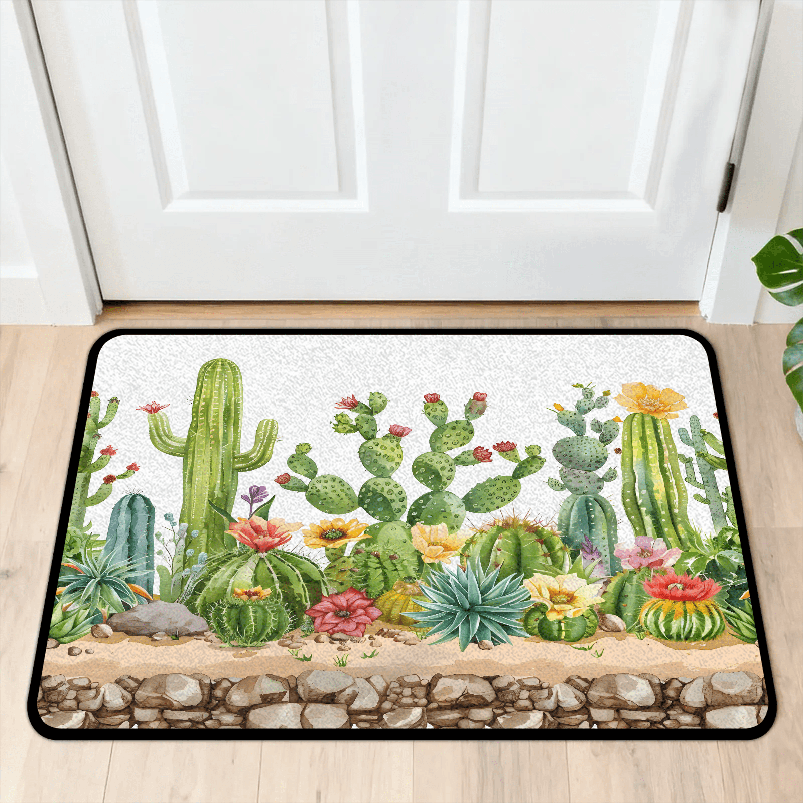 CURLYOOT Rustic Cactus Indoor Doormat Non-Slip Absorbent Door Mat 24 x 16 Entrance Floor Mat Washable Entry Doormats for Entryway Front Back Door