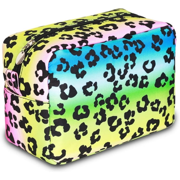 Leopard Print Makeup Bag for Women, Cheetah Daily Cosmetic Bag, Canvas Zipper Travel Stuff Beauty Purses, Western Cheetah Accessories, Leopard Print Gifts (Multicolor Leopard, L)