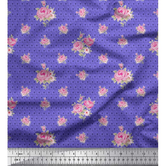 Soimoi Cotton Duck Fabric Triangle,Leaves & Rose Floral Printed Craft Fabric by the Yard 56 Inch Wide