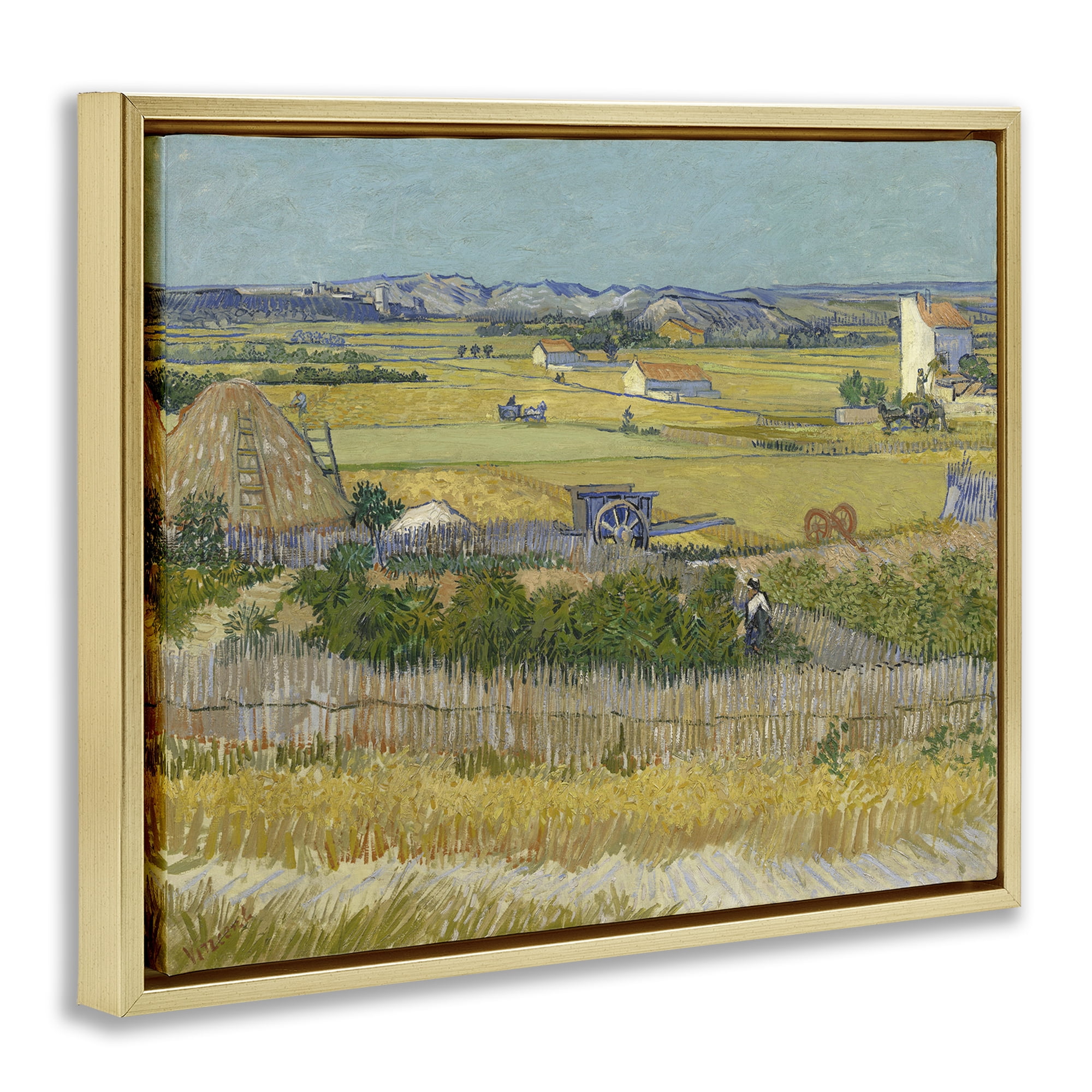 Stupell Industries Van Gogh The Harvest Landscape Landscape & Nature Painting Gold Floater Framed Canvas Art Print Wall Art, 21 x 17
