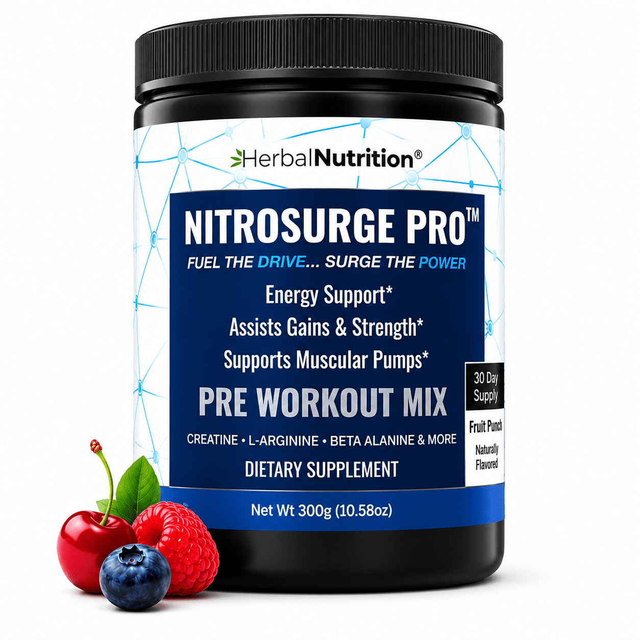Nitrosurge Pro Pre Workout Powder with Creatine, Nitric Oxide & Energy Support Formula, 300g
