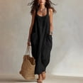 thumbnail image 2 of Tqcoqu Womens Washed Linen Sleeveless Maxi Dress,U Neck Loose Maxi Dress with Large Pockets,Black Women's S-XXXL, 2 of 7