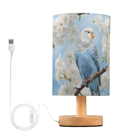 Parrot Branches Or Flowers Table Lamp USB Bedside Desk Nightstand Lamp Printed Gifts Small Lamp Wood Base for Bedroom Living Room Kids Room College Dorm