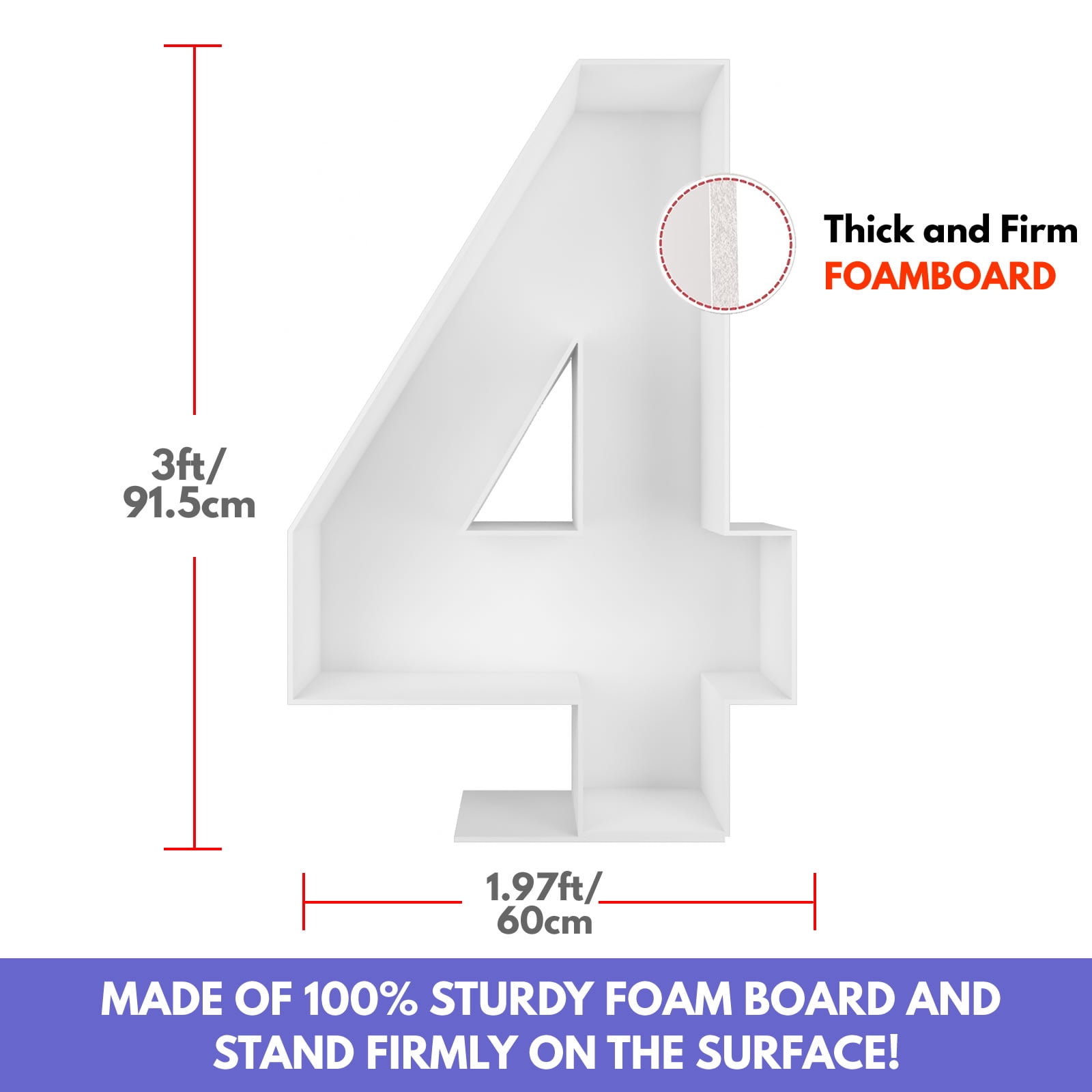 3FT Mosaic Balloon Frame Number 4 Marquee Easy to Assemble Numbers Light Up Pre-Cut Kit Thick Foam Board Decoration Supplies for Birthdays, Anniversary, Baby Shower