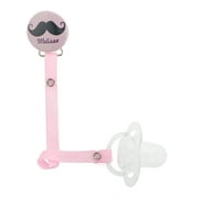 Personalized Name Pink Mustache Pacifier Clip