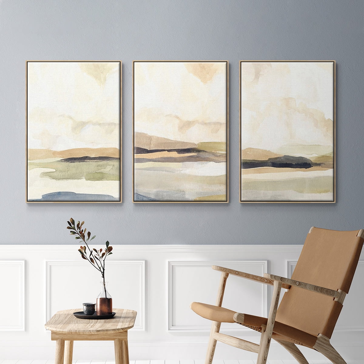 Abstract Neutral Tone Framed Wall Art – Slate Movement I – Premium Gallery Wrapped Canvas, L Floating Frame, 3 Piece Set, Ready to Hang