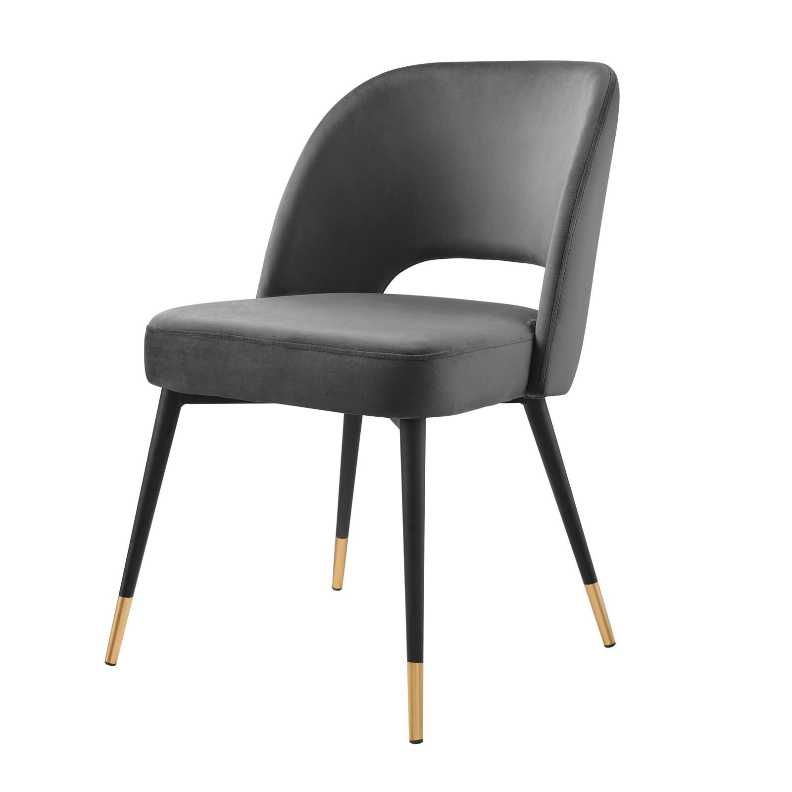 Side Dining Chair, Velvet, Dark Grey Gray, Modern Contemporary Urban