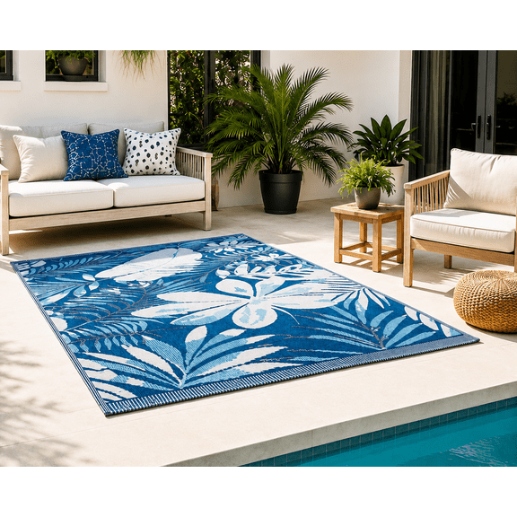 Setej Outdoor Rug - Waterproof, Fade Resistant, Crease Free - Premium Recycled Plastic - Porch, Deck, Balcony, Patio - Tropical Teal - 4 x 6 ft
