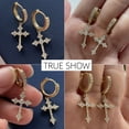 thumbnail image 2 of SFTING Hoop Earrings for Women Cross 5A CZ Gothic Pendant 18K Gold Plated Jewelry Gift for Her, 2 of 7