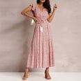thumbnail image 2 of Womens Casual Summer Boho Floral Print Long Mixi Dress Ruffle Sleeve Bohemian V Neck Tie Waist Tiered Sun Dresses, 2 of 7