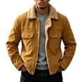 thumbnail image 7 of Ceisia Mens Lapel Corduroy Sherpa Lined Button Front Warm Winter Jacket Coat Yellow XXXXL Gift, 7 of 7