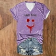 thumbnail image 2 of Tops Cortos para las Mujeres, Halloween Impreso V-Cuello Camiseta de Manga Corta, Tela de Imitación de Moda Casual, 2 of 3
