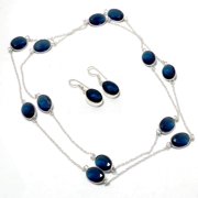 Iolite Oval Shape Gemstone Handmade Wedding Gift For Wife Chain+Earrings Jewelry