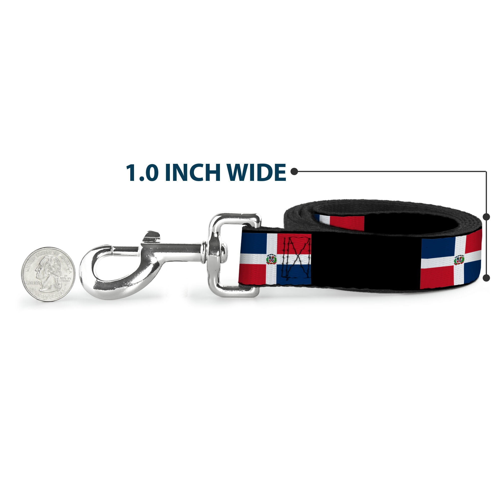 Buckle-Down Pet Leash, Dog Leash, Dominican Republic Flags Black Blocks, 6 Feet Long 1.0 Inch Wide