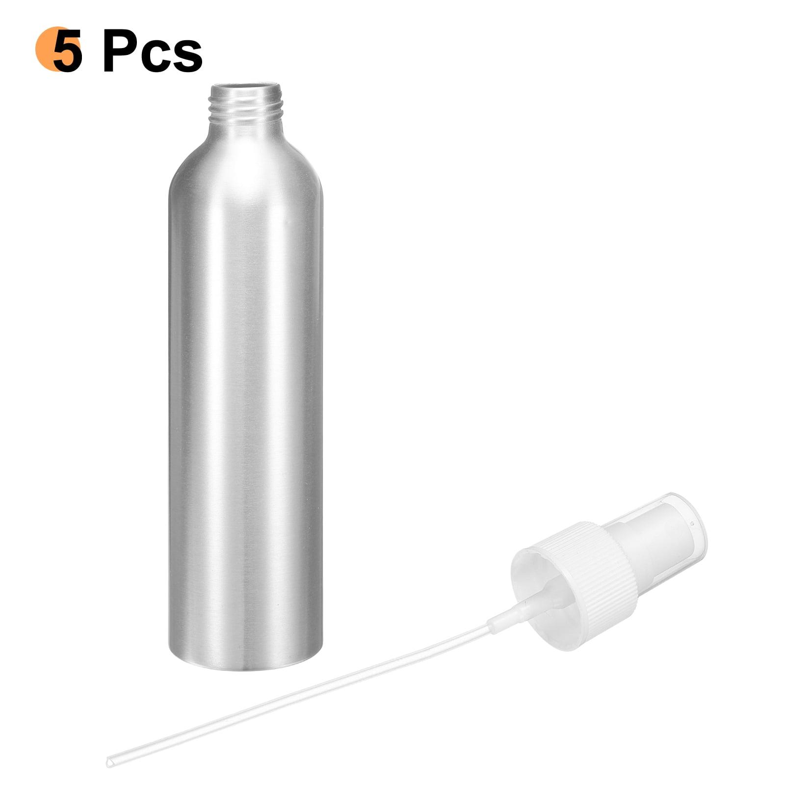 Uxcell 5pcs Aluminum Fine Mist Spray Bottles 250ml/8.5oz Metal Small Liquid Alcohol Refillable Travel Container with White Plastic Nozzle Cap for Perfume Skincare Cosmetic Storage Bottle