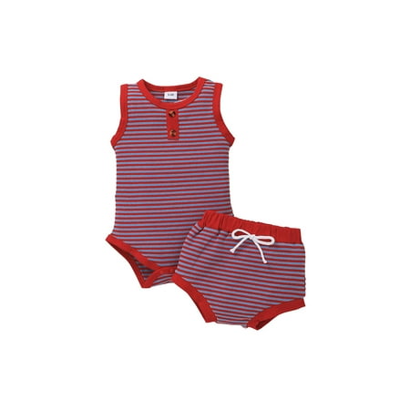 

IZhansean Toddler Baby Girls Boys 2 Pieces Summer Clothes Stripe Sleeveless Romper+Shorts Casual Outfits