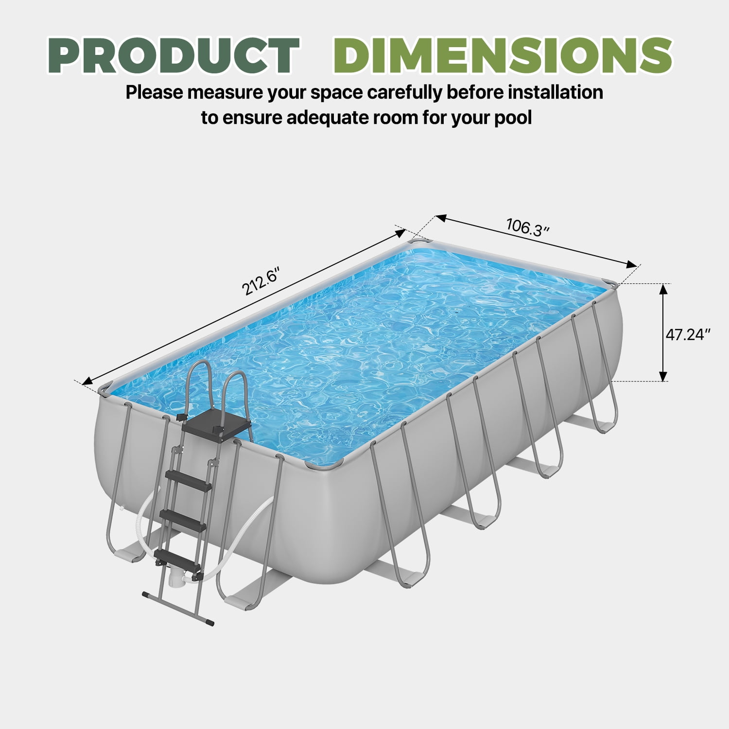 BaPiPro 18' U-Frame Swimming Pool, Gray, Thickened PVC Liner, with Filter Pump, Removable Ladder & Pool Cover, Spacious for Multiple People, Perfect for Parties and Daily Summer Use