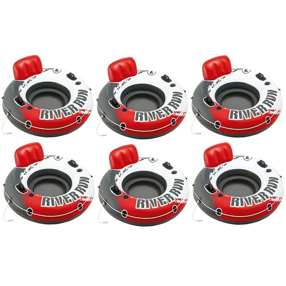 Intex Red River Run 1 Fire Edition Sport Lounge, Inflatable Water Float, 53" Diameter 6 Pack