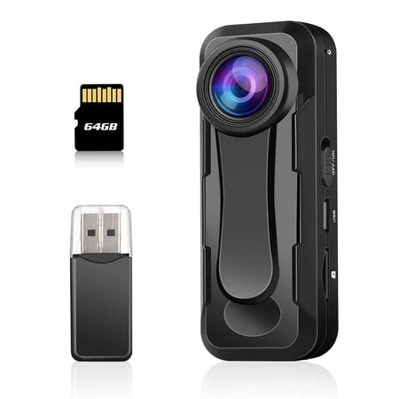 BOBLOV W1 Hidden Camera, True 1080P Small Body Camera, Personal Pocket Video Camera with Audio Loop Recording Time Stamps External Memory Up to 128GTwo Clips and Easy to Operation(with 64GB)