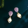 thumbnail image 6 of Luxury Fashion Yellow Gold Plated CZ Purple Women Long Dangle Drop Pearl Earring, 6 of 8