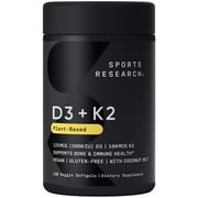 Sports Research Vitamin D3 + K2, Non-GMO Verified & Vegan (120ct)