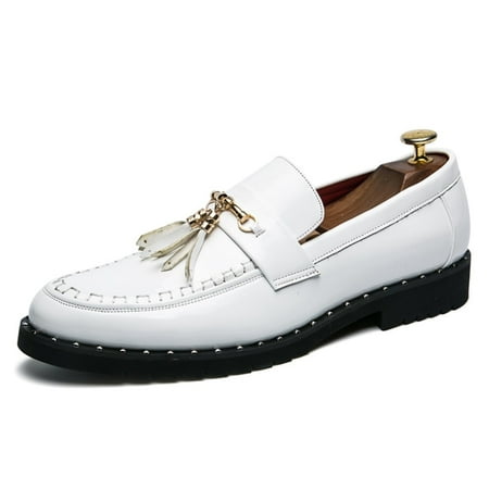 Men s Patent Leather Tassels Slip-On Loafers Classic Flats Smoking Loafers for Business Casual Dress Prom Formal Church Wedding Shoes