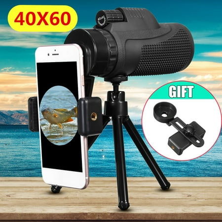 40X60 Outdoor Hiking Travel Monocular Telescope Telephoto Camera Lens + Mobile Phone Holder + Tripod for iPhone X, 8 7 6S 6 / Plus 5S, for Samsung Galaxy Note 8 S9/S8/S8