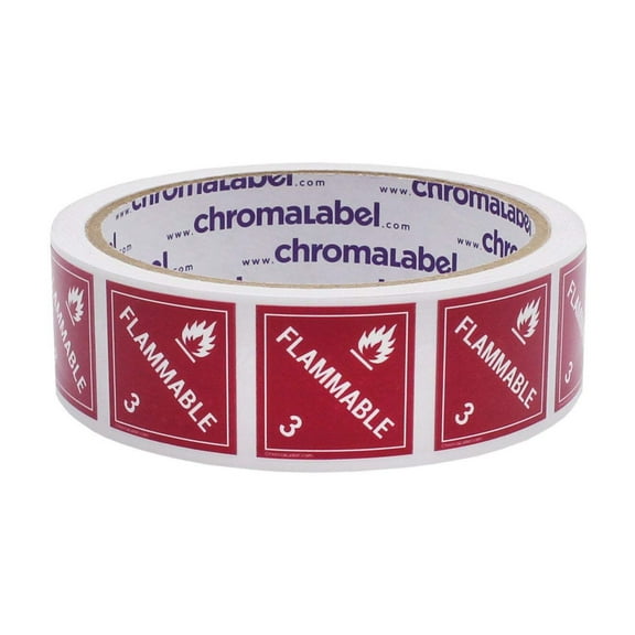 2" x 2" Permanent Durable Square D.O.T. Hazard Labels, Hazard Class 3 Flammable Label, 100/Roll