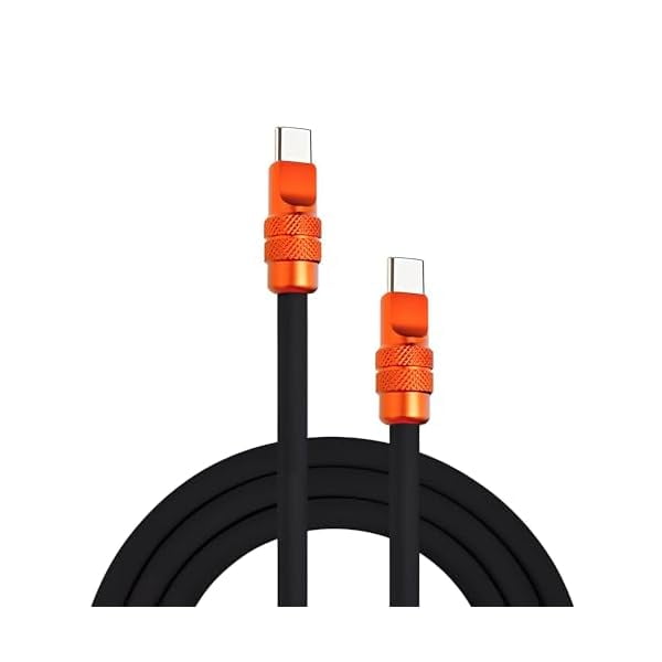 wonima11 Anodized 240W Reflective Shine Charge Cable Durable Soft Silicone USB C Cable Extra Thick Phone Charger Cord, Black+Orange,Type-C to Type-C, 9.8FT